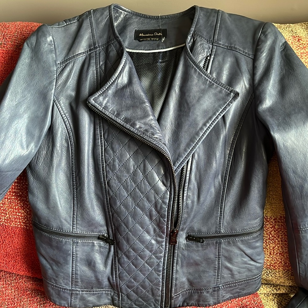Massimo Dutti blue leather jacket